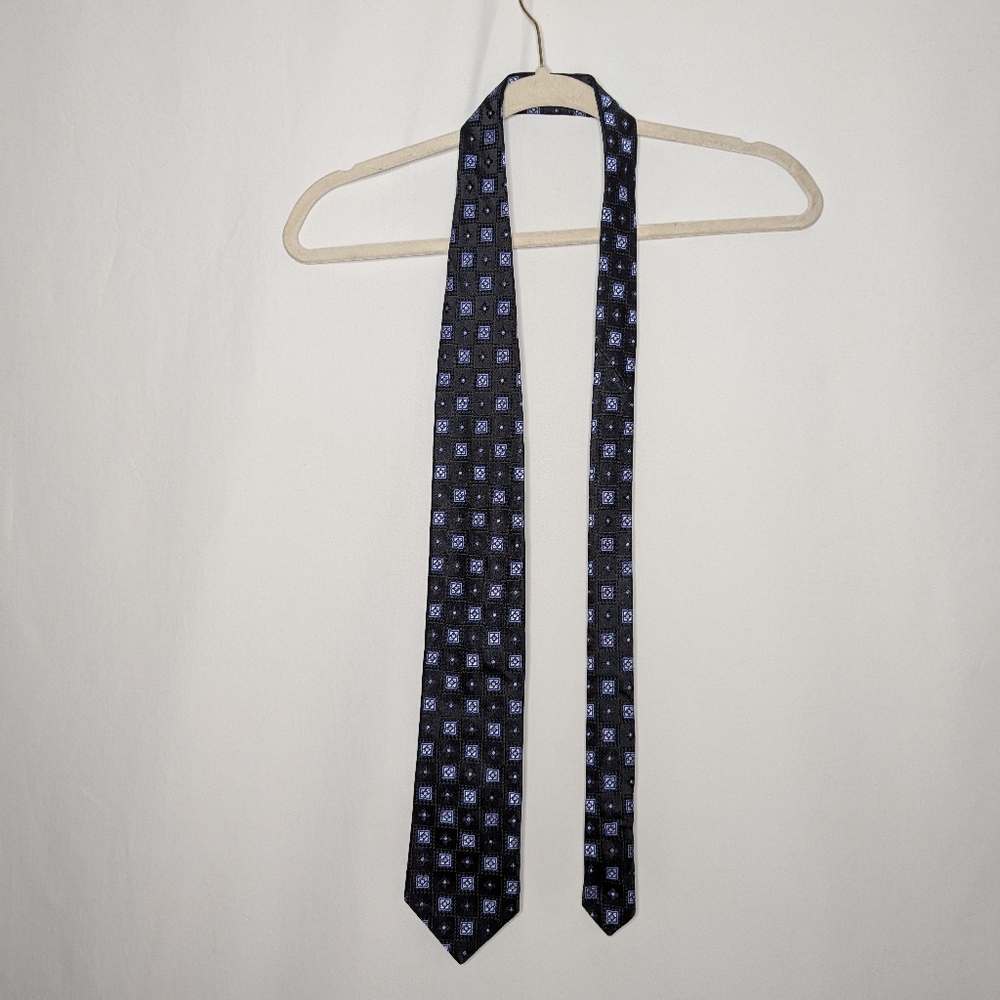 Ike Behar New York Men's Black Purple Square Pattern 100% Silk Tie